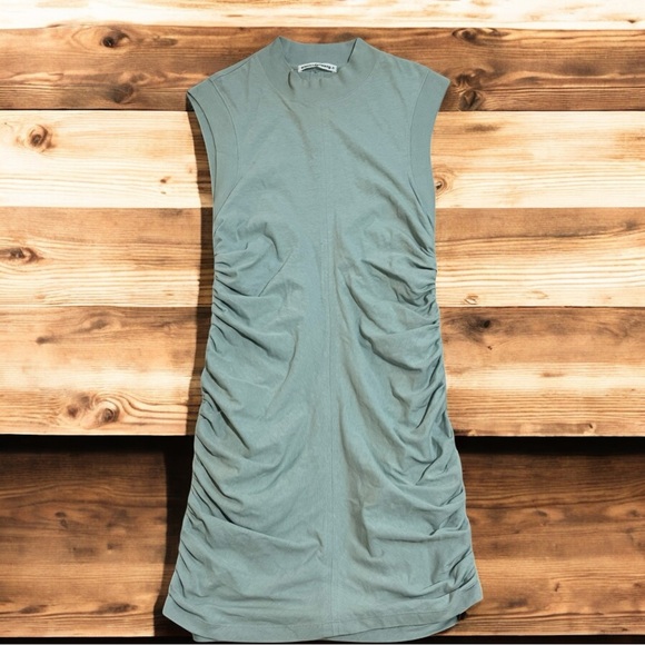 Alexander Wang ruched side mock neck‎ teal jersey mini dress Sz S/M - Picture 8 of 14